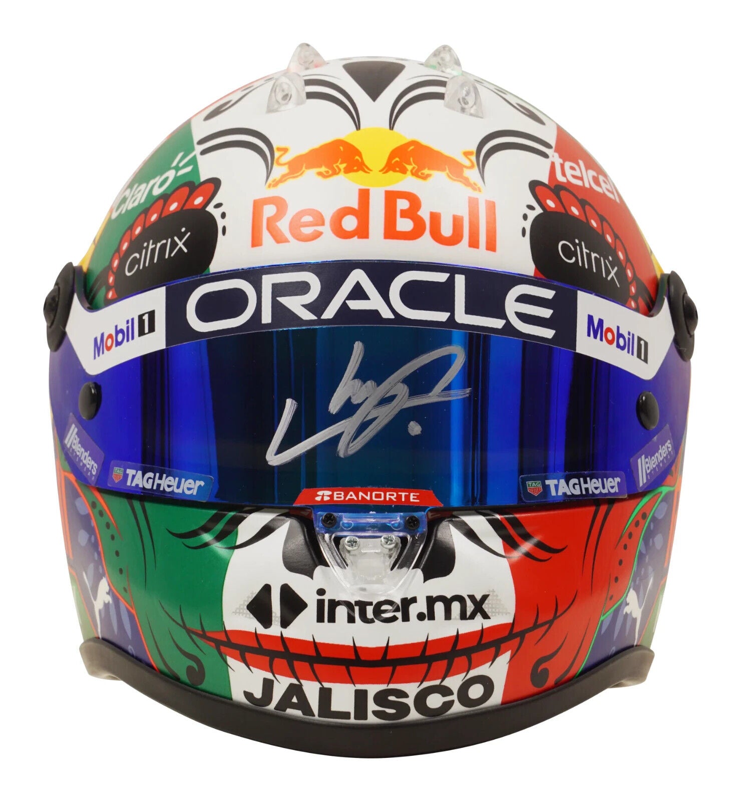 Sergio Perez Signed 2022 Mexico F1 RedBull Helmet 1:2 Scale with Beckett COA